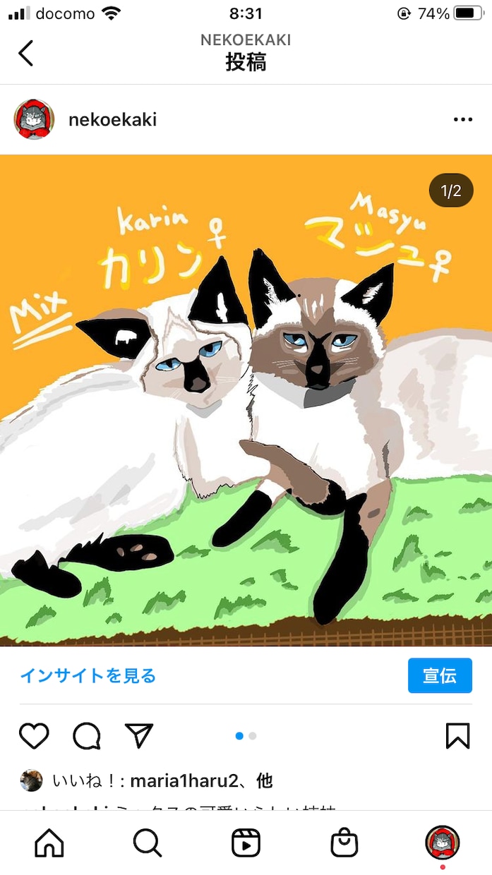 みなさんの猫ちゃんをお洒落なイラストにします 他には無いスタイリッシュで可愛らしいイラストに仕上げます✨ イメージ2