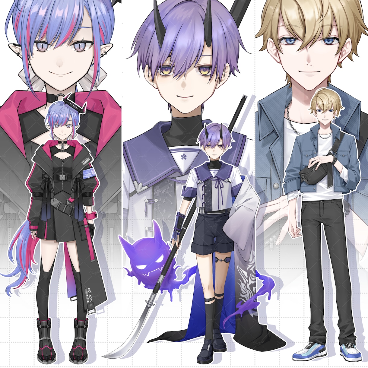 キャラクター立ち絵制作いたします キャラデザ・三面図・差分作成も対応可能です！ イメージ2