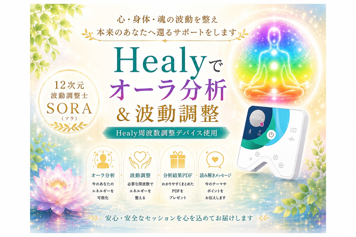 波動調整器Healyでオーラ分析・波動調整します 12次元からの波動調整であなた本来の輝きを取り戻しましょう イメージ1