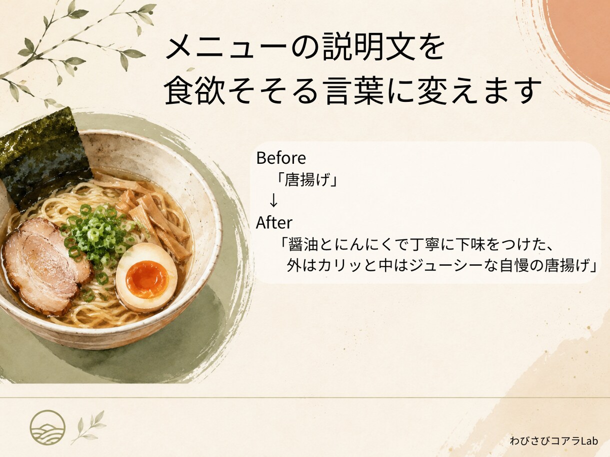 飲食店のメニュー説明文を書きます 食欲をそそる魅力的な文章で注文率UP イメージ1