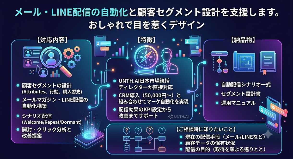 配信自動化と顧客設計をします 見込み客を逃さない自動配信とセグメントを実現 イメージ1