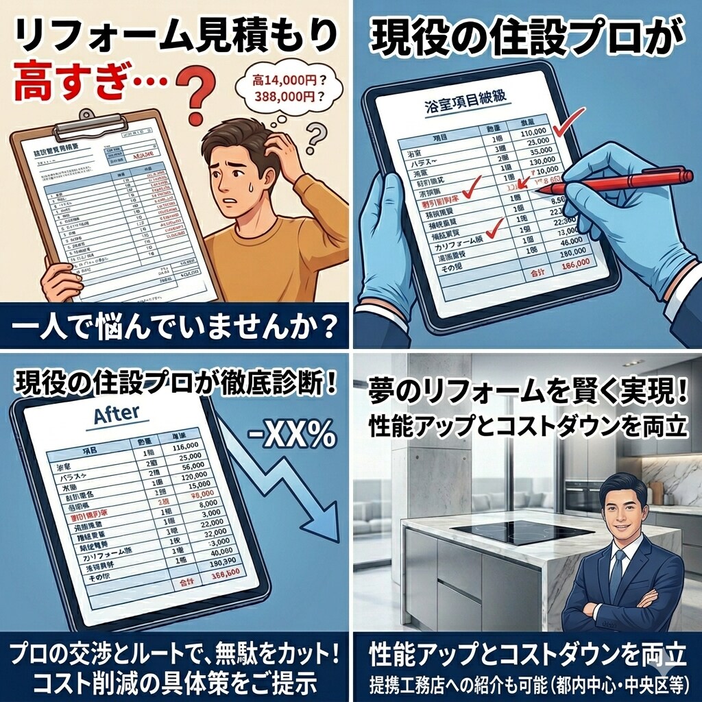 リフォーム見積書安くできるかチェックします メーカー直の知識で、総額を数十万円減額します！ イメージ1