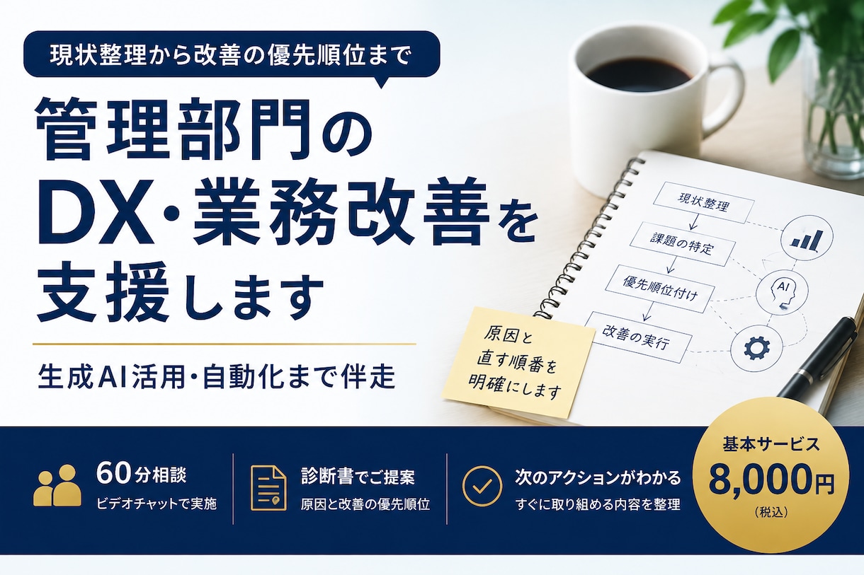 管理部門のDX・業務改善を支援します 現状整理から生成AI活用・自動化まで伴走します イメージ1