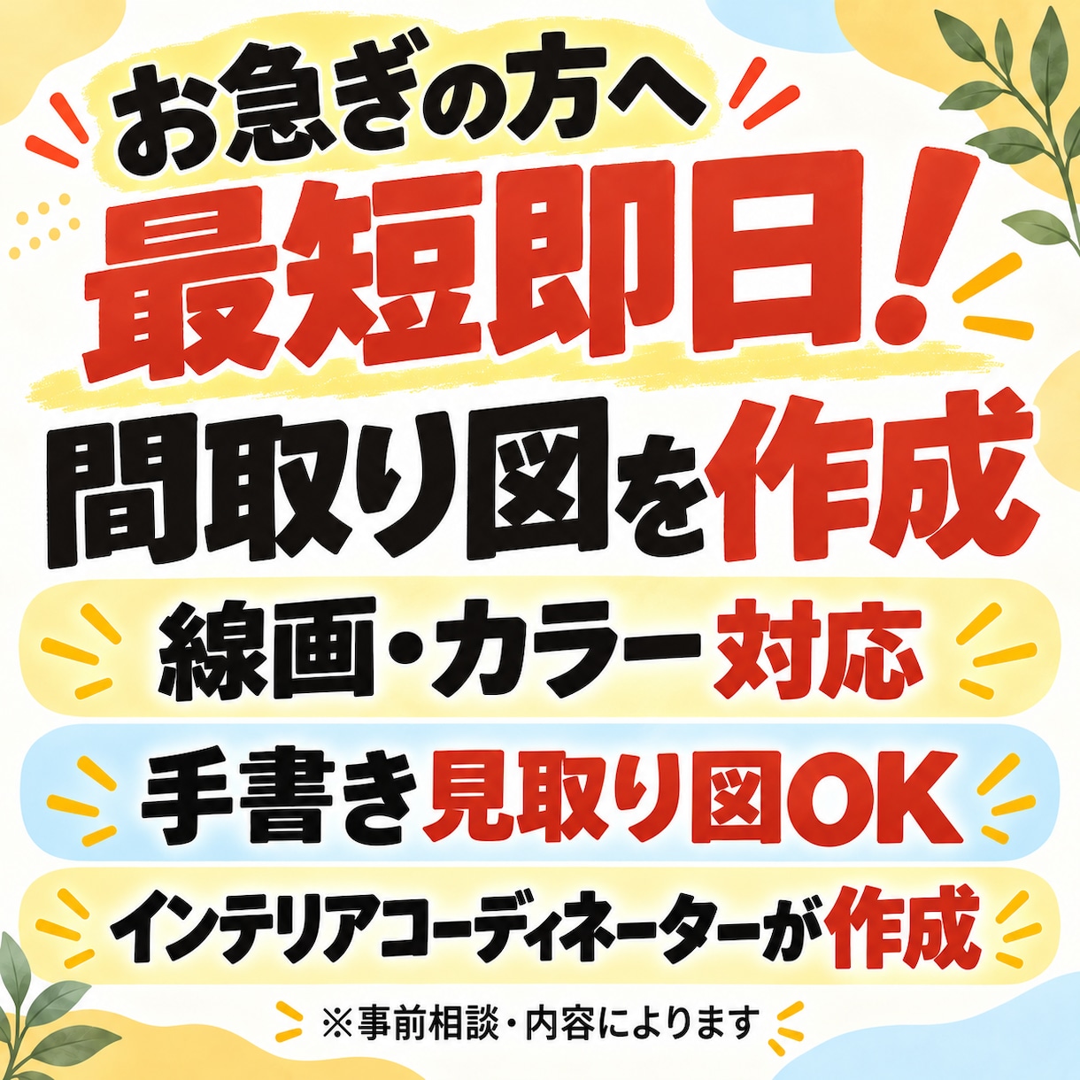 最短即日で間取り図作成！スピーディーに対応します インテリアコーディネーターが見やすく丁寧に仕上げます。 イメージ1