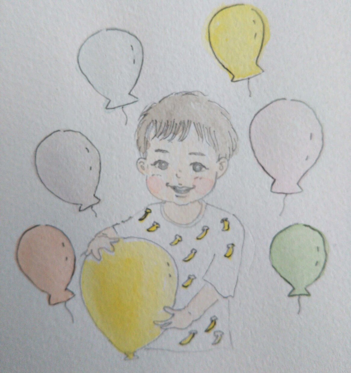 優しいタッチの水彩画似顔絵描きます 水彩絵の具と水彩色鉛筆を使い優しい感じの似顔絵を制作します イメージ1