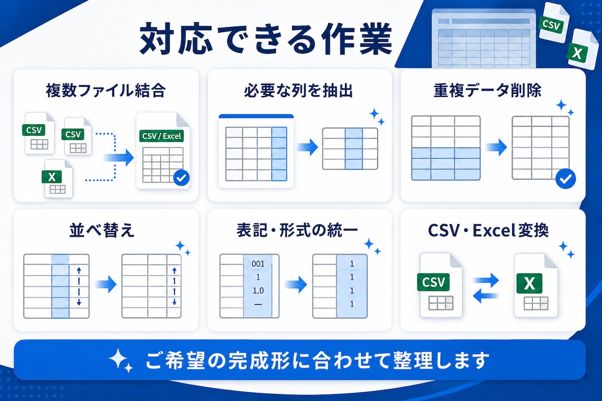 Excel・CSVデータを見やすく整理します 結合・重複削除・列整理など面倒な作業を代行 イメージ2