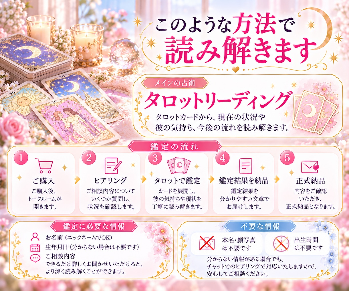 鑑定3000人✨彼の本音をタロットで占います 片思いの不安を少しでも軽くして彼の本音を確かめてみませんか？ イメージ4