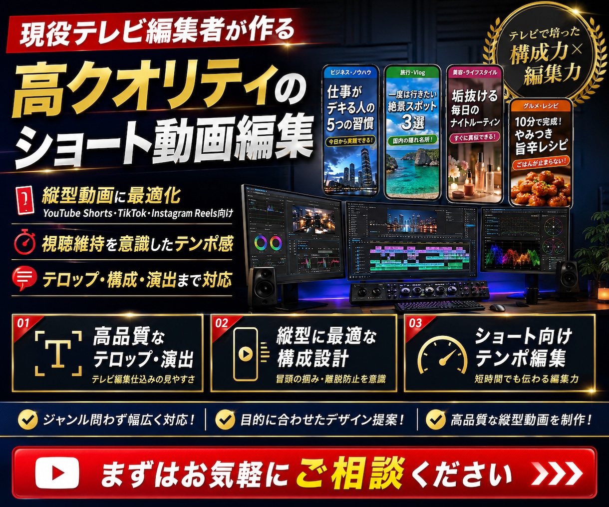 現役テレビ制作者が伸びるショート動画を編集します プロの演出で再生数＆登録者数UP！TikTok・ショート対応 イメージ1