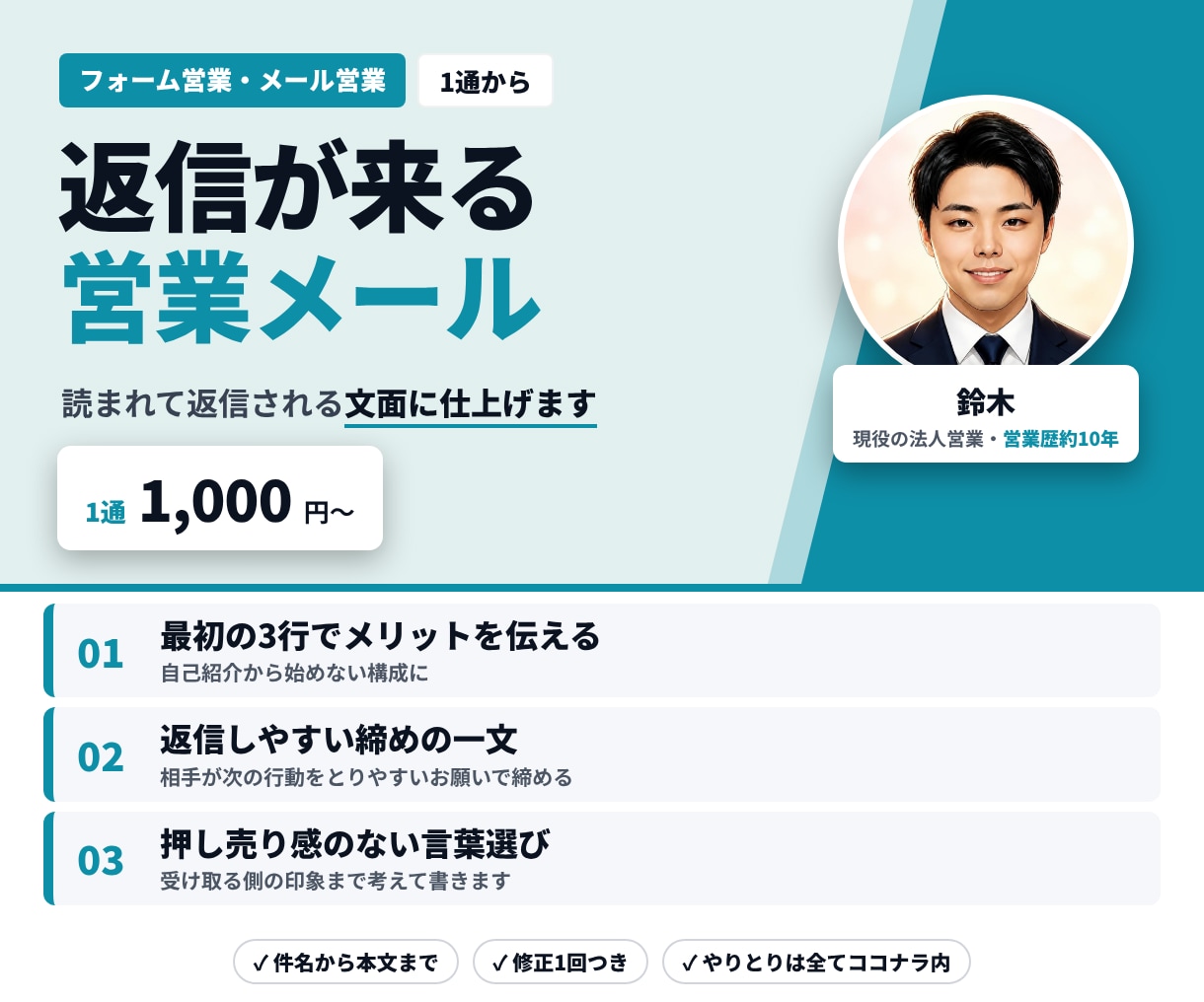 1,000円｜返信が来るフォーム営業文を作成します 現役営業が、読まれて返信される文面に仕上げます イメージ2