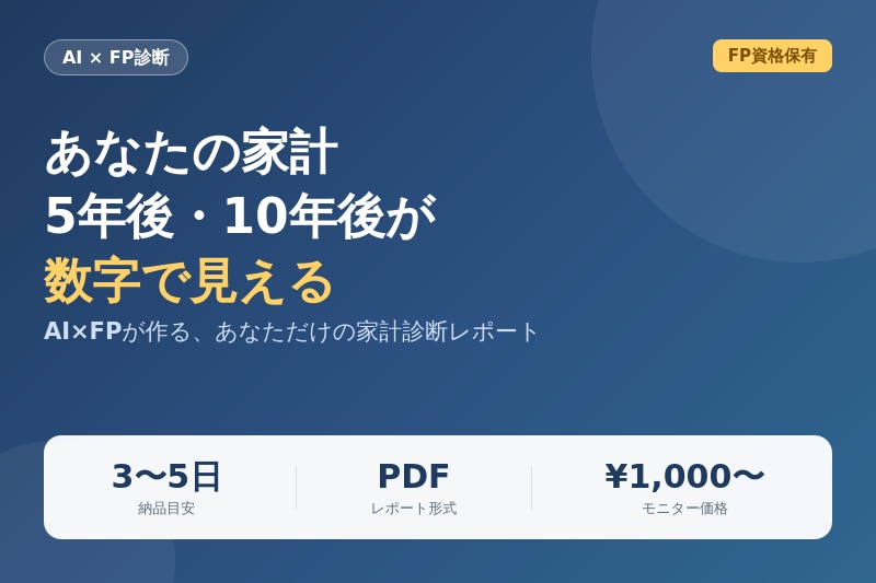 モニター価格　AI×FP家計診断レポート制作します 私の家計、このままで大丈夫?5年後・10年後の未来も見える化 イメージ1