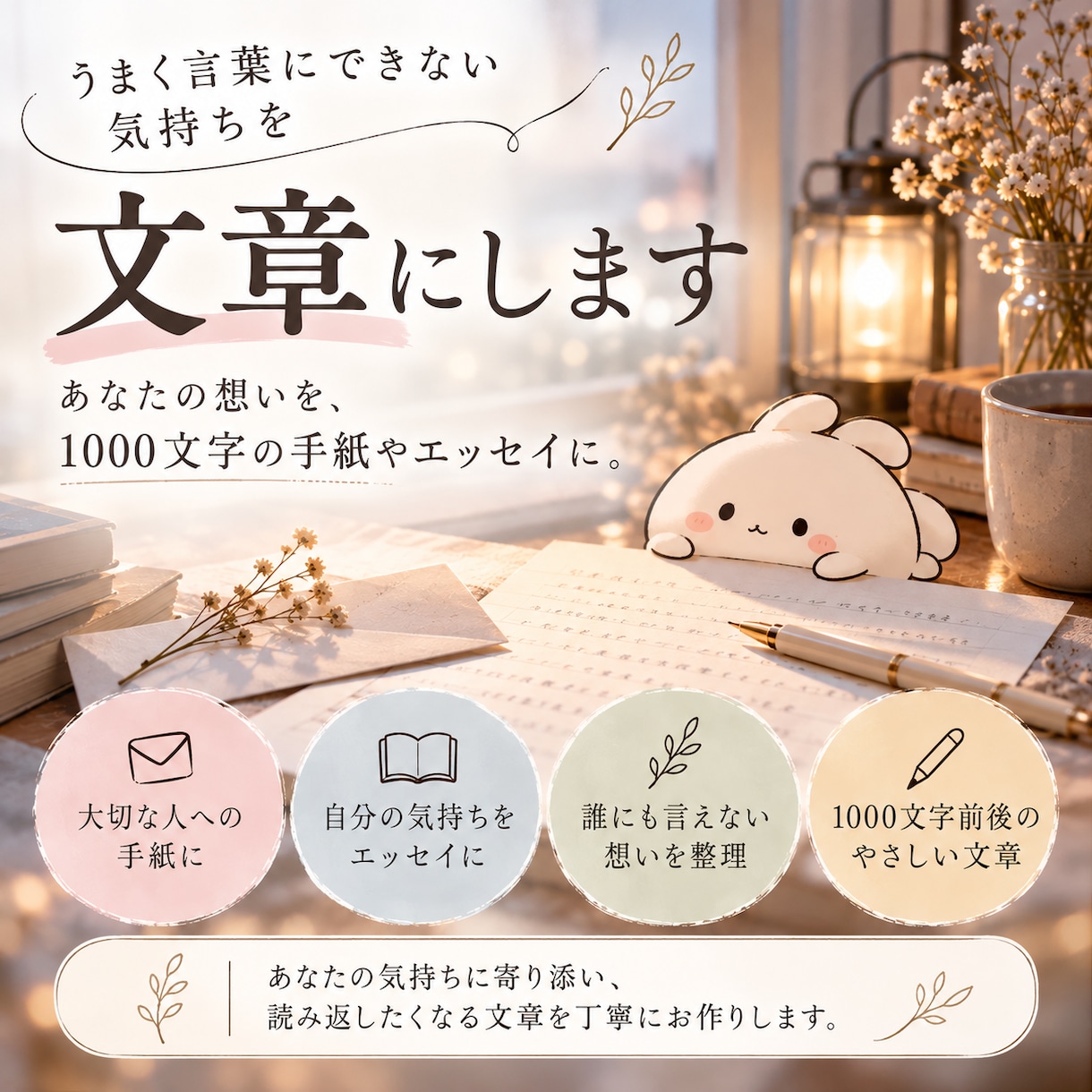 言葉にできない気持ちを文章にします あなたの想いを、1000文字の手紙やエッセイに。 イメージ1