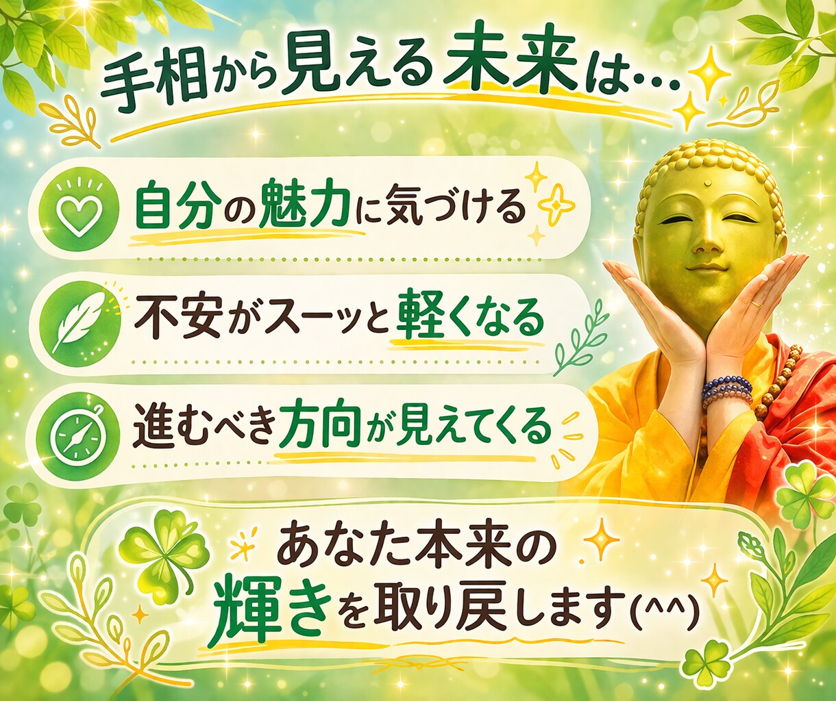 自己肯定感UP の手相鑑定❗️自分を好きになれます 不安を手放し自分を好きになる大仏セラピー手相鑑定 イメージ3