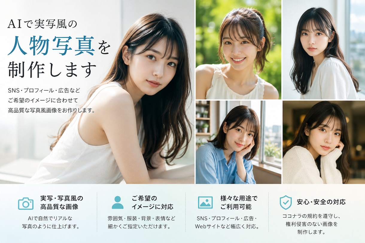 AIで実写風の人物写真を制作します 理想の雰囲気・服装・構図で高品質に仕上げます イメージ2
