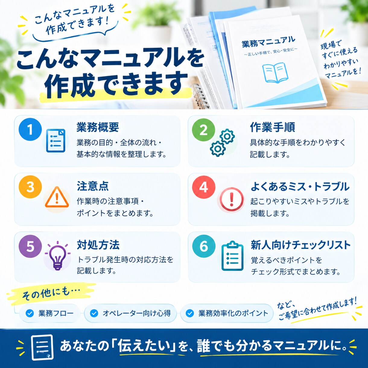 仕事のメモから業務マニュアルを作ります 新人教育や業務整理に役立つマニュアルを作成します イメージ3