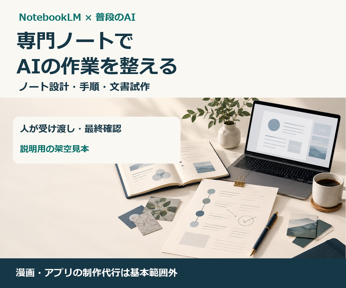 専門ノートとAIの壁打ち・作業手順を設計します LPの企画メモなど、根拠と確認点を残した文書試作1点へ イメージ1