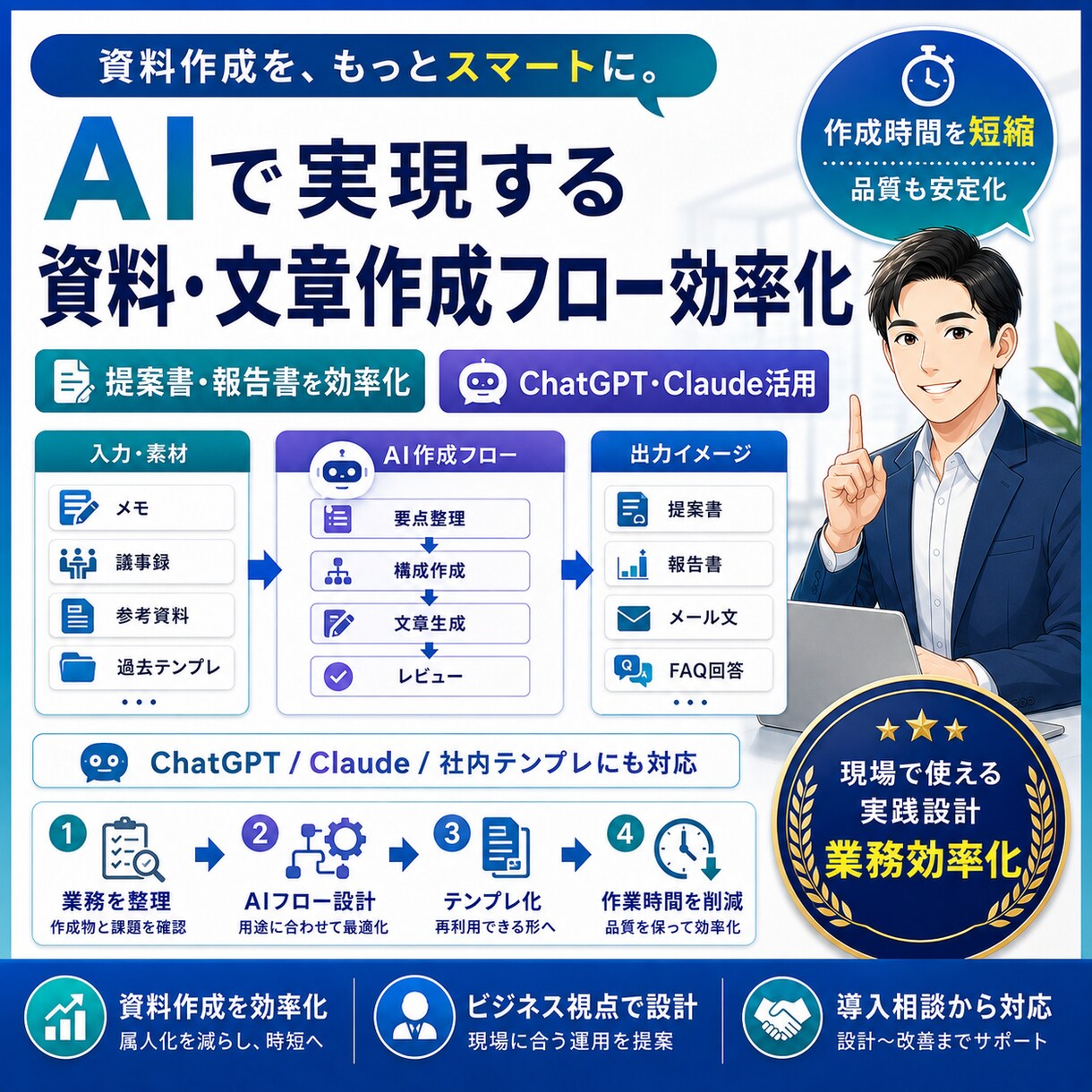 AIで資料・文章作成の業務フローを効率化します ChatGPT・Claudeを毎回考えて使う状態を改善 イメージ1