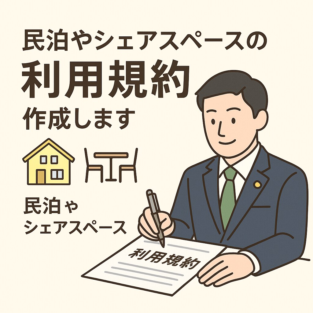 民泊やシェアスペースの『利用規約』作成します 「借りる人・貸す人」どちらにも安心を。 イメージ1