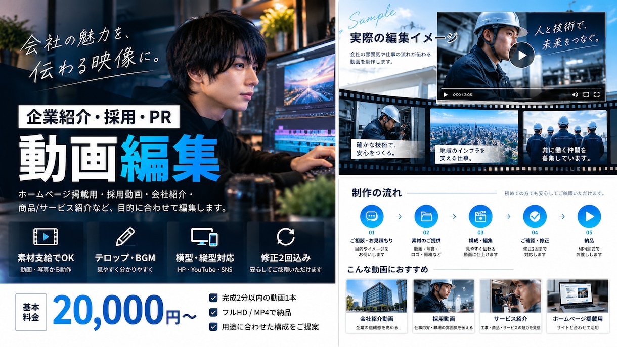 企業の魅力が伝わる紹介・採用動画を編集しますます 素材支給でOK｜会社紹介・採用・PR動画を丁寧に編集 イメージ2