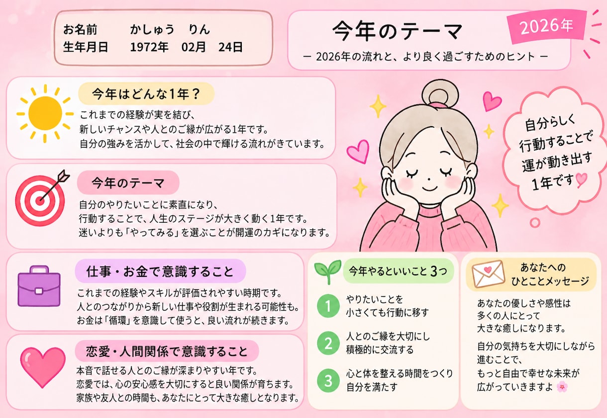 あなたの性格と、今年・来年を数字に聞いちゃいます 性格・恋愛・仕事＋今年＆来年のテーマを鑑定書３枚でお届け イメージ3