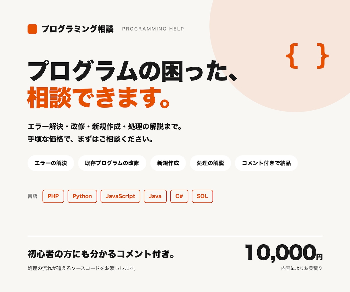 手頃な価格でプログラミングのお悩みを解決します 様々なプログラム言語に対応いたします。 イメージ1