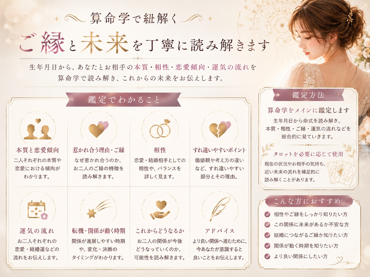 算命学であの人とのご縁と未来を読み解きます この恋に未来はある？相性・ご縁・転機を鑑定 イメージ2