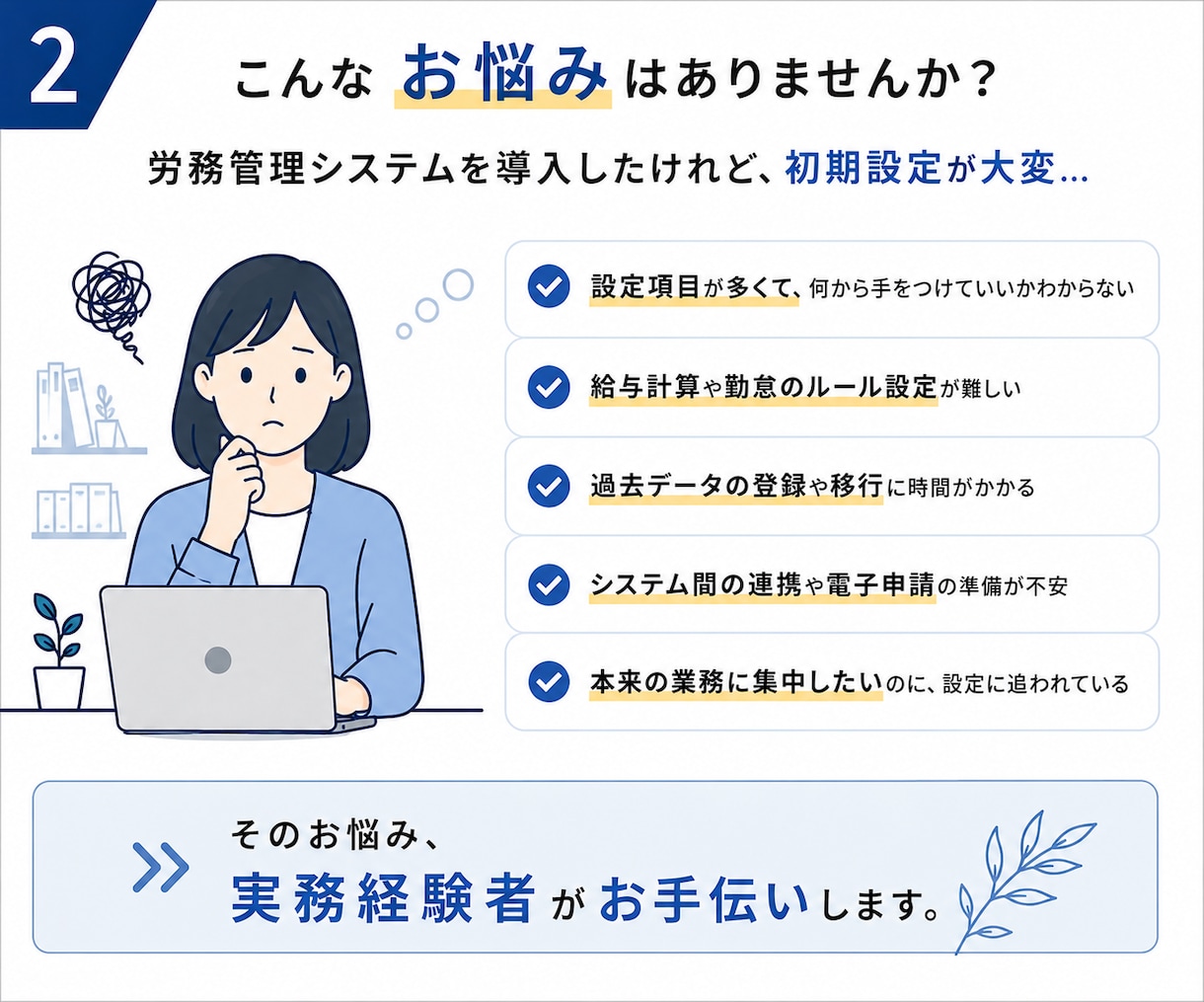 労務管理システムの初期設定をお手伝いします 会社の制度・運用に合わせた労務システム設定を支援 イメージ2