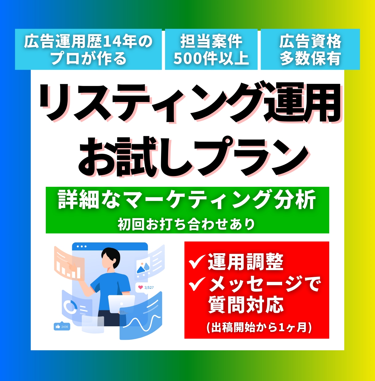 有資格者がweb広告運用1ヶ月お試し運用いたします 待望のお試しプラン！本当に広告には効果がない？と思う前に イメージ1