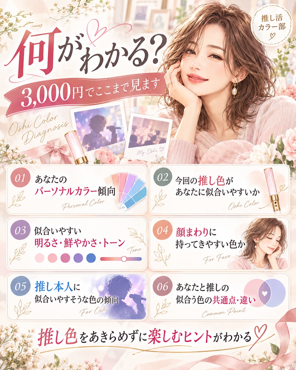 推し活カラー診断｜あなたと推しの似合う色を見ます 推し色との相性＋あなたと推しの似合う色を写真からチェック イメージ2