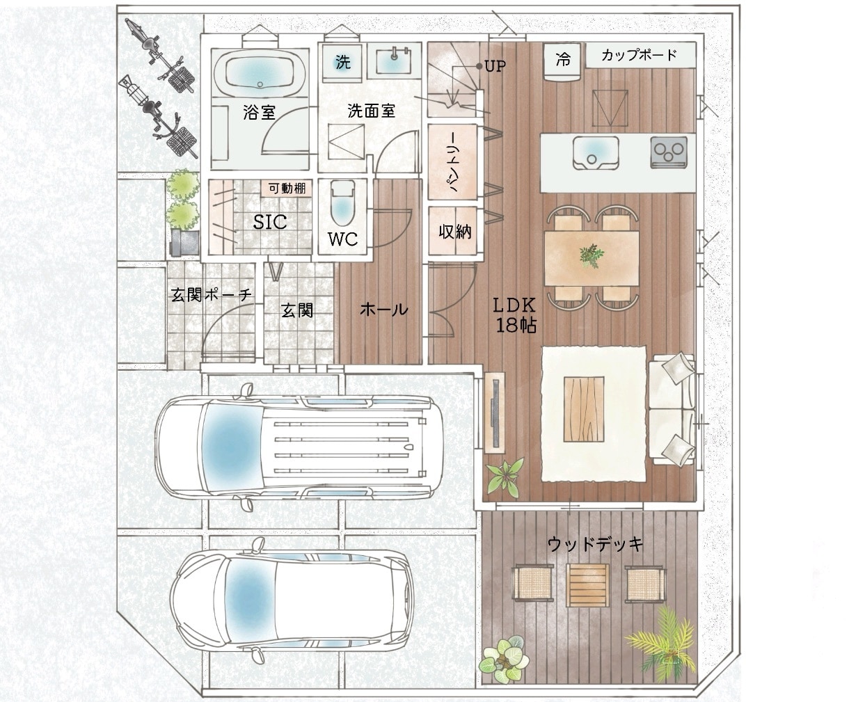 ふんわり美しい手描き風間取り図を作成します 戸建マンション店舗民泊などに。オリジナル家具や床材対応します イメージ6
