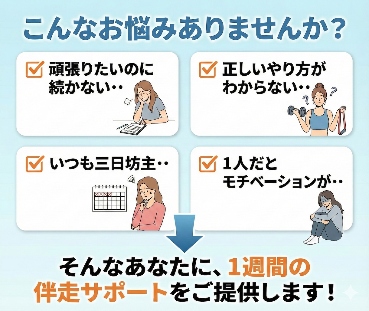 1人じゃ続かない人、1週間ダイエットの伴走をします 理学療法士×ダイエットトレーナーが毎日サポートします イメージ2