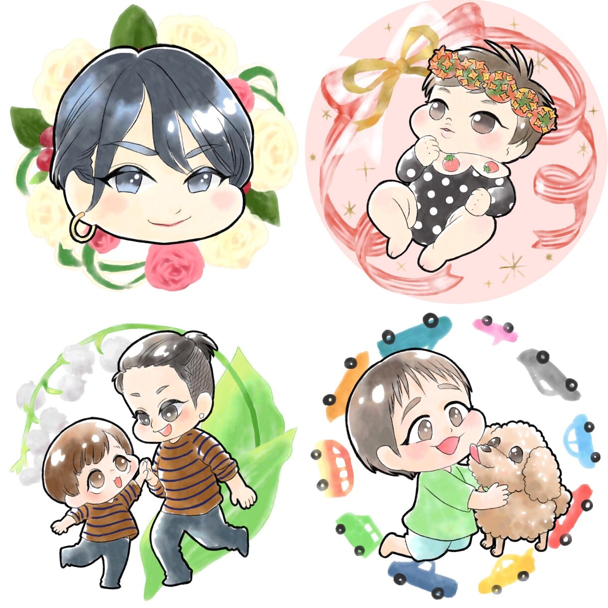 かわいい水彩タッチの似顔絵描きます 水彩風な似顔絵でふんわりとした雰囲気の印象に イメージ1