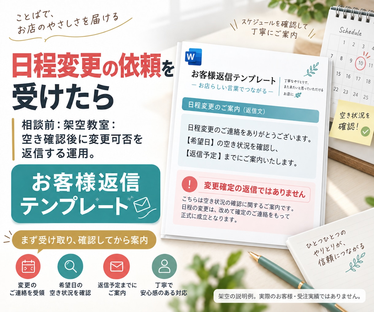 お客様への返信テンプレートを作ります 断るときも案内するときも、お店らしい言葉で返せる イメージ5