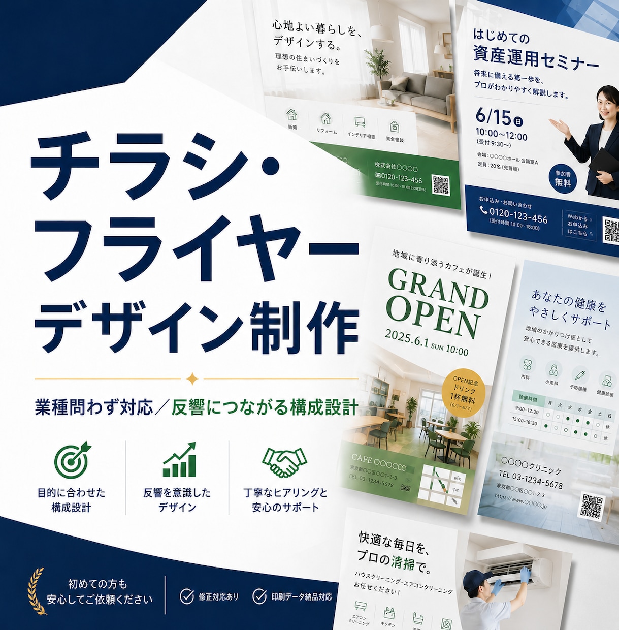 チラシ・フライヤーのデザイン制作いたします 業種を問わず、店舗・サロン・教室・士業など幅広く対応します！ イメージ1