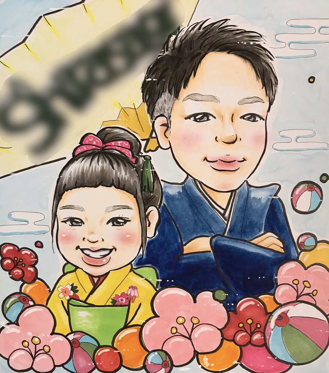 色紙サイズ✿お子様の似顔絵をお描きします 誕生日や節句、入園卒園、入学卒業のお祝いに✿《送料込》 イメージ4