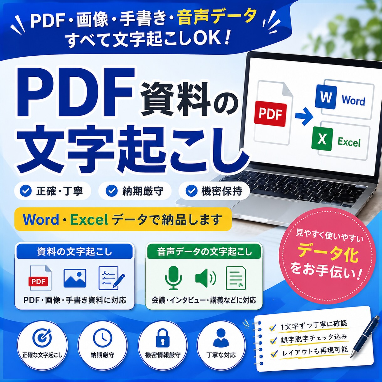 PDF・画像・手書き資料を丁寧に文字起こしします 正確・丁寧・納期厳守。1文字ずつ確認して仕上げます。 イメージ1