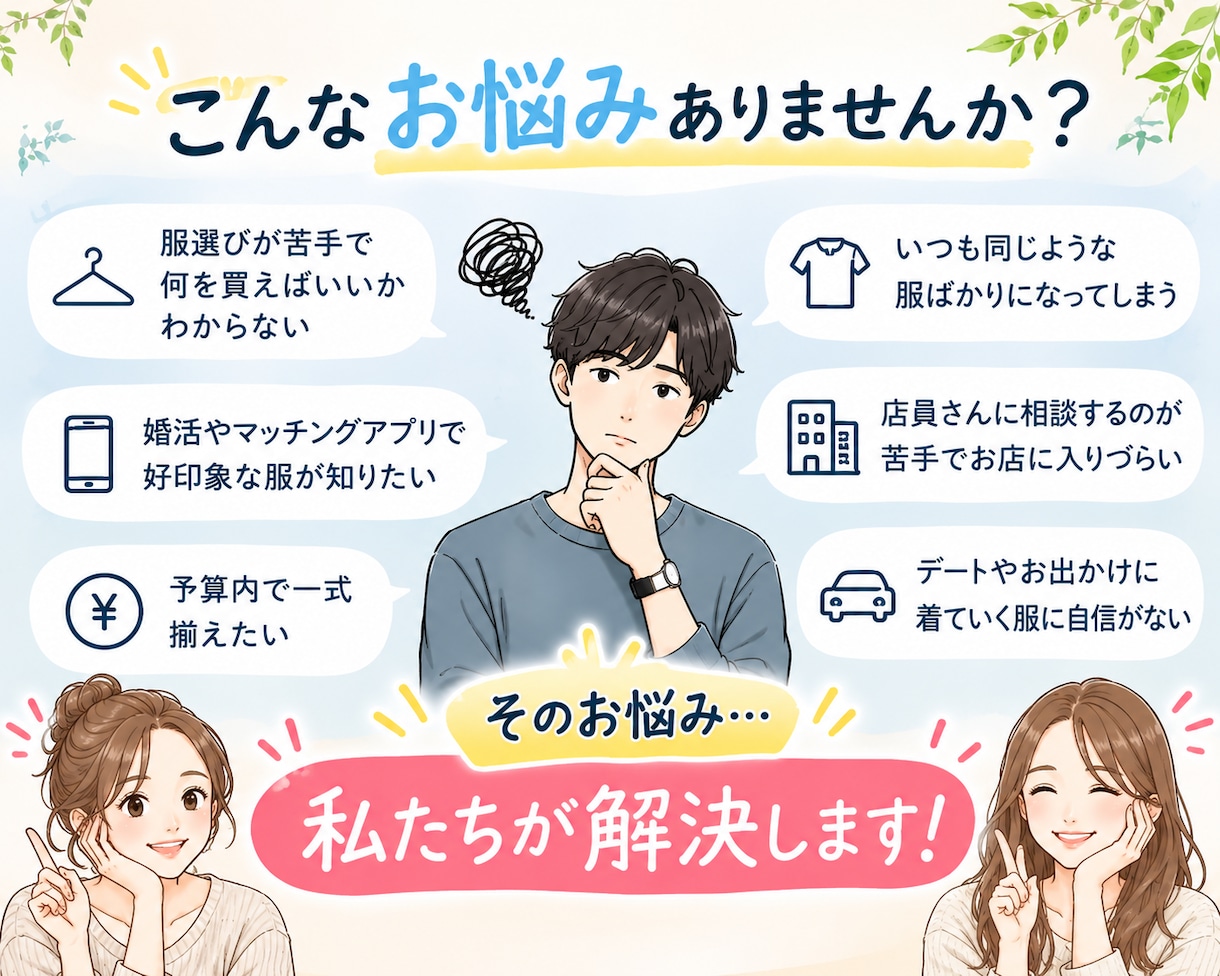 服選びが苦手な男性の全身コーデを選びます アパレル販売経験者が女性目線で似合う服をご提案 イメージ2