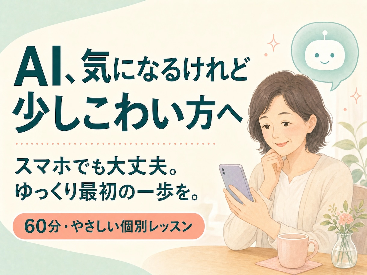 AI初心者さんと最初の一歩を始めます スマホでも大丈夫。ゆっくりAIを試せます イメージ1