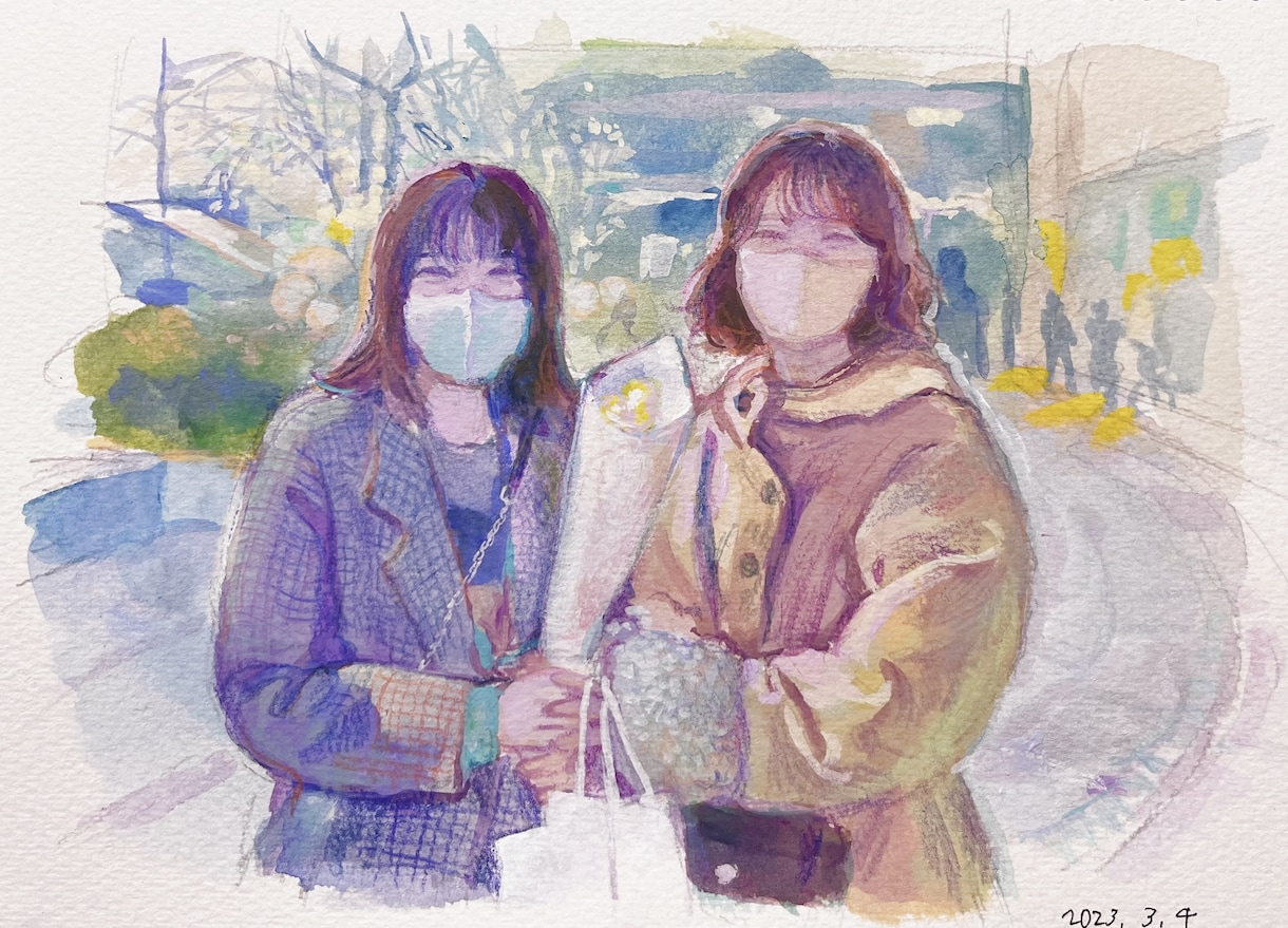 写真から雰囲気のある似顔絵制作します 映画のワンシーンのように、やわらかな空気感を描き起こします。 イメージ2