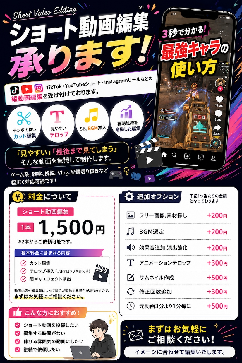 ショート動画の編集を行います 迅速な納品と丁寧な編集を心がけております イメージ1