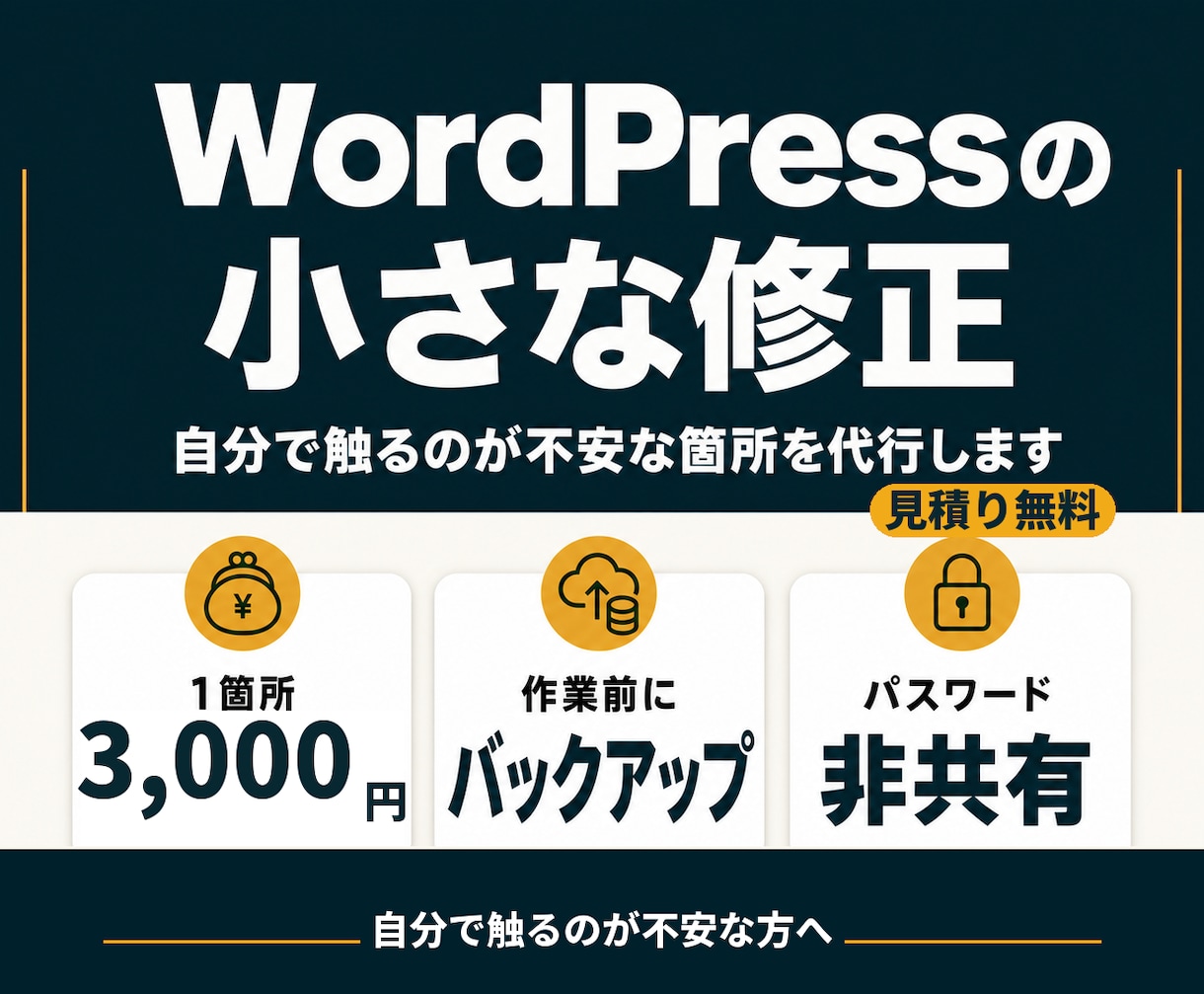 WordPressサイトの小さな修正を代行します 1箇所3,000円|パスワード非共有・バックアップ標準 イメージ1