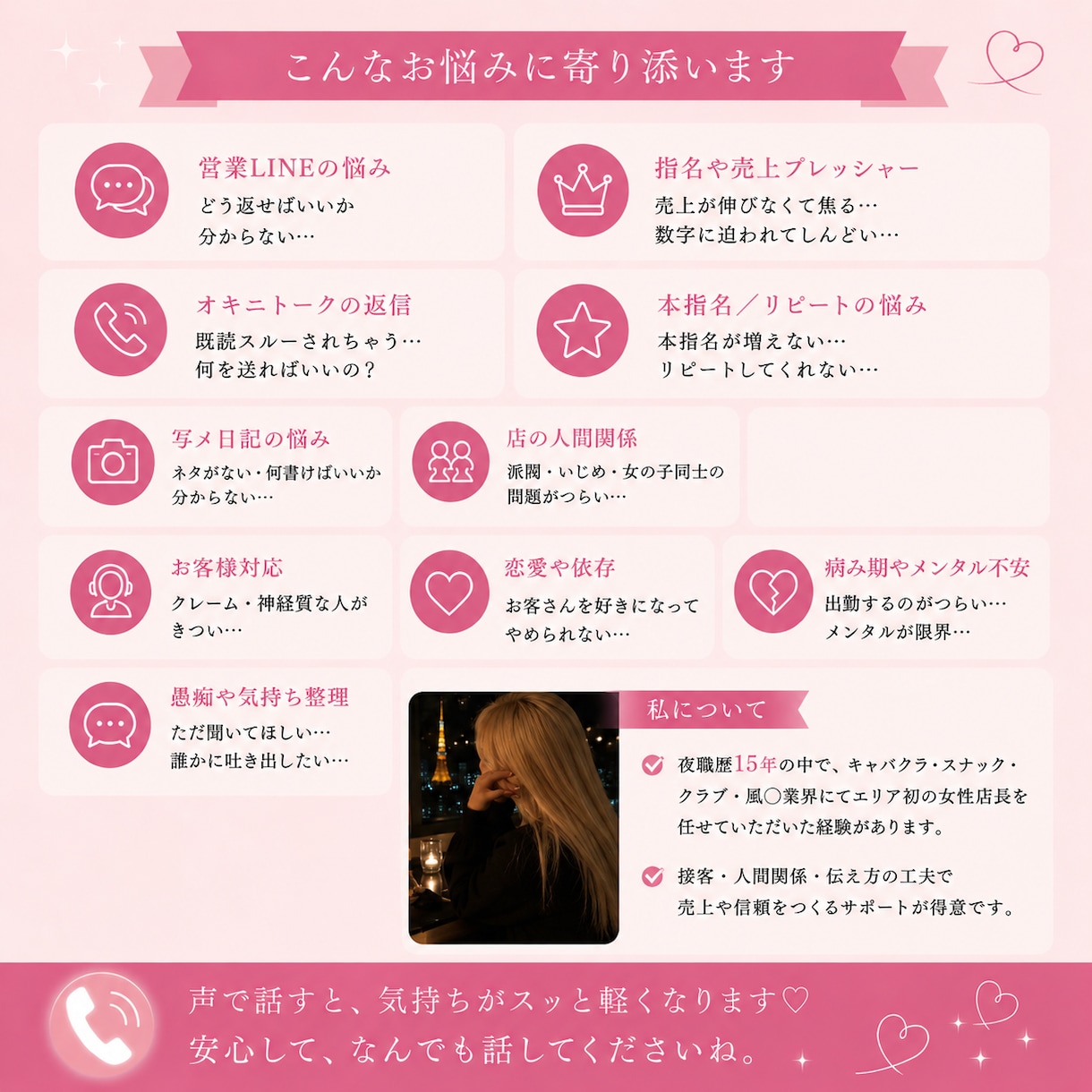 夜職15年・風○店長経験あり★悩み聞きます 笑って営業するの、もう限界じゃない？ イメージ2