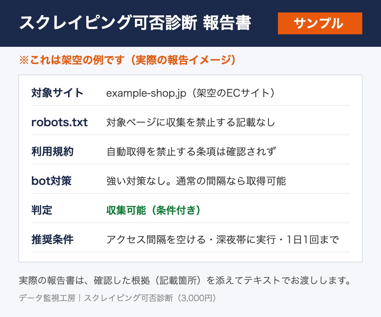 スクレイピングして良いか、事前に診断します 診断費用は構築費用から差引｜規約・robots.txt確認 イメージ2