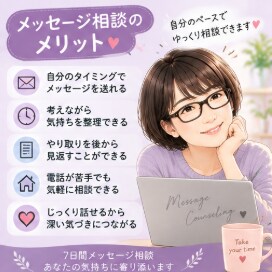 7日間メッセージで心のお悩みをお聴きします 一週間かけて気持ちと思考をゆっくり整理します イメージ4