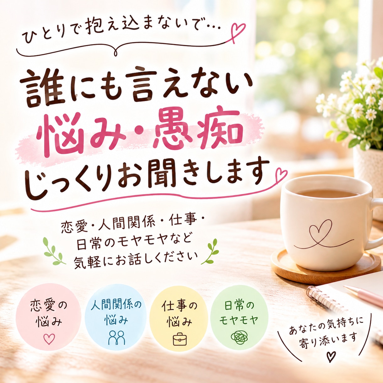 誰にも言えない悩み・愚痴、何でもお聞きします 誰にも言えないこと、ここでは気にせず話してください イメージ1