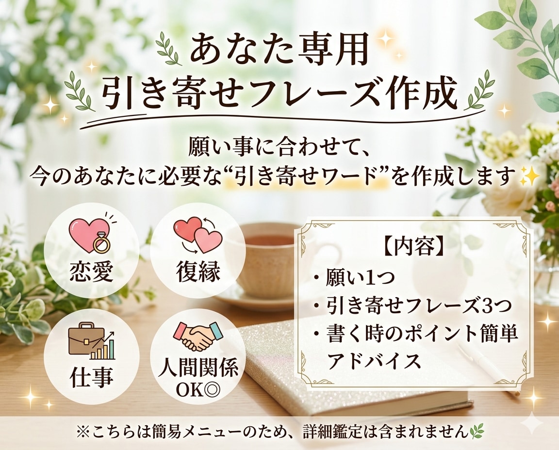 あなた専用の引き寄せフレーズ作成します 願いを叶える第一歩をサポートします イメージ1