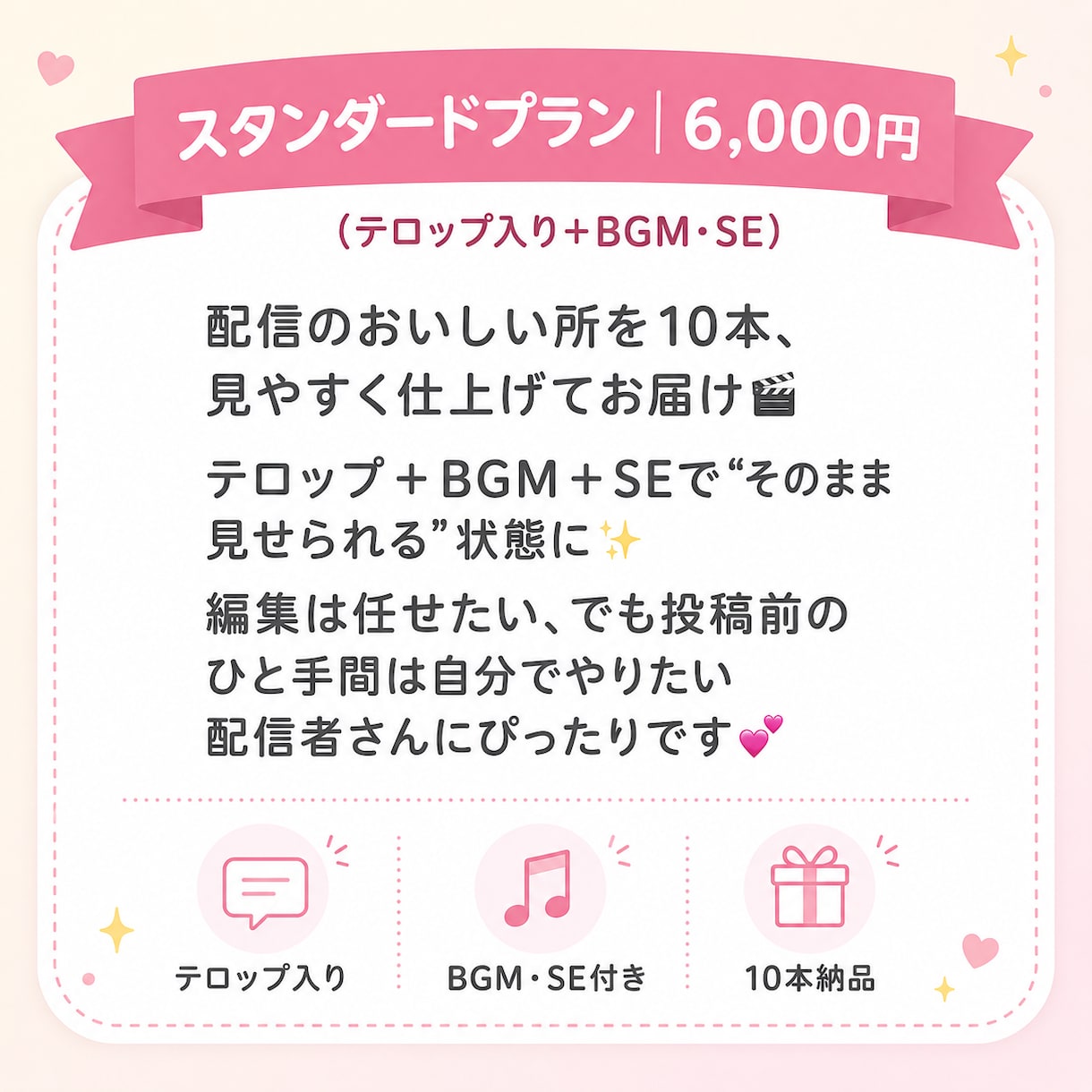 スタンダード：配信のテロップ付き切り抜き作ります テロップ＋BGM＋SEで“そのまま見せられる”状態に✨ イメージ1