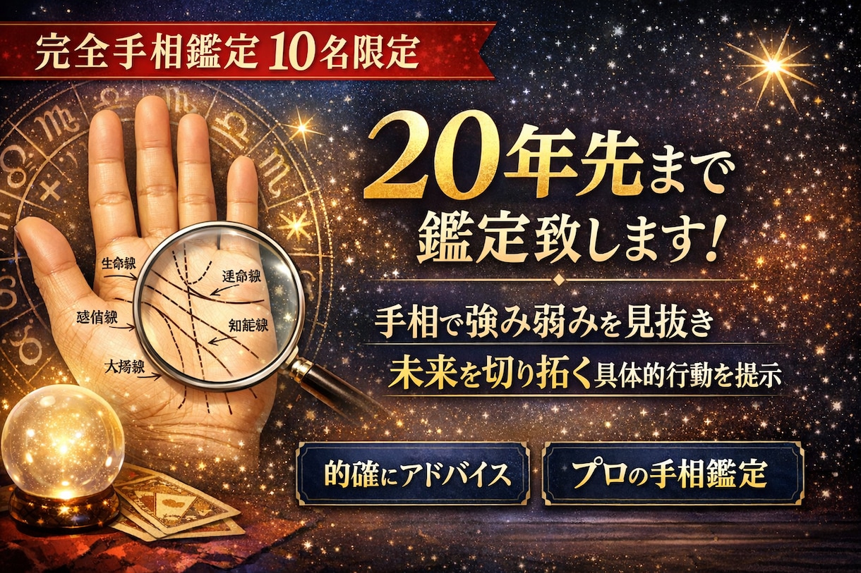 完全手相鑑定10名限定/20年先まで鑑定致します 手相で強み弱みを見抜き、未来を切り拓くための具体的行動を提示 イメージ1