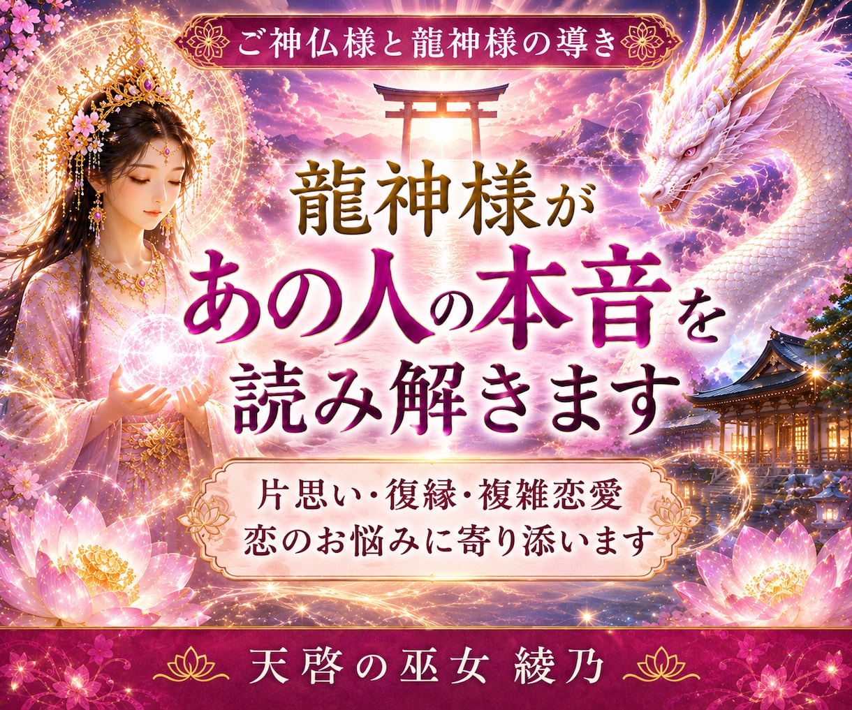 ご神仏様と龍神様があの人の本音をお伝えします 片思い・復縁・複雑恋愛のお悩みに神託で寄り添います イメージ1