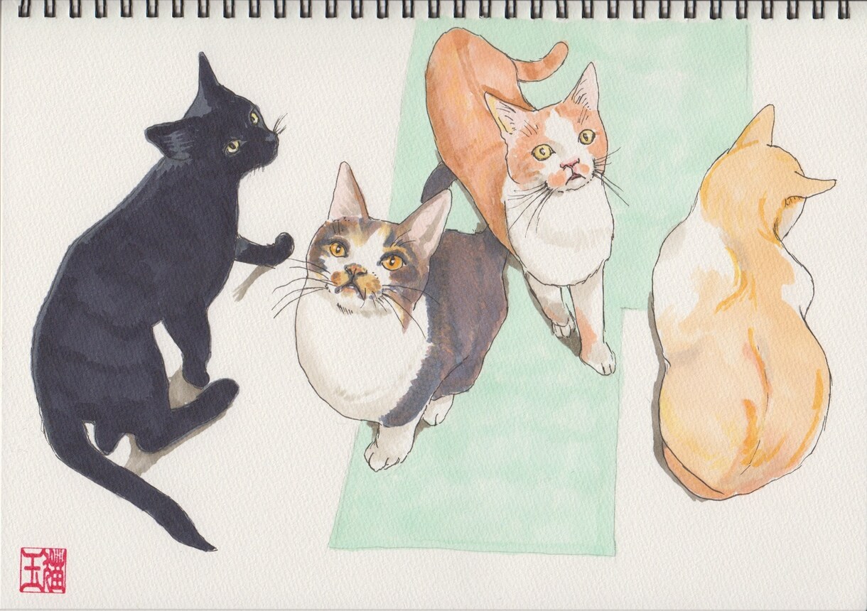 あなたのかわいいねこちゃんのイラストを描きます ちょっと和風テイストな個性的なねこちゃんイラストです。 イメージ3