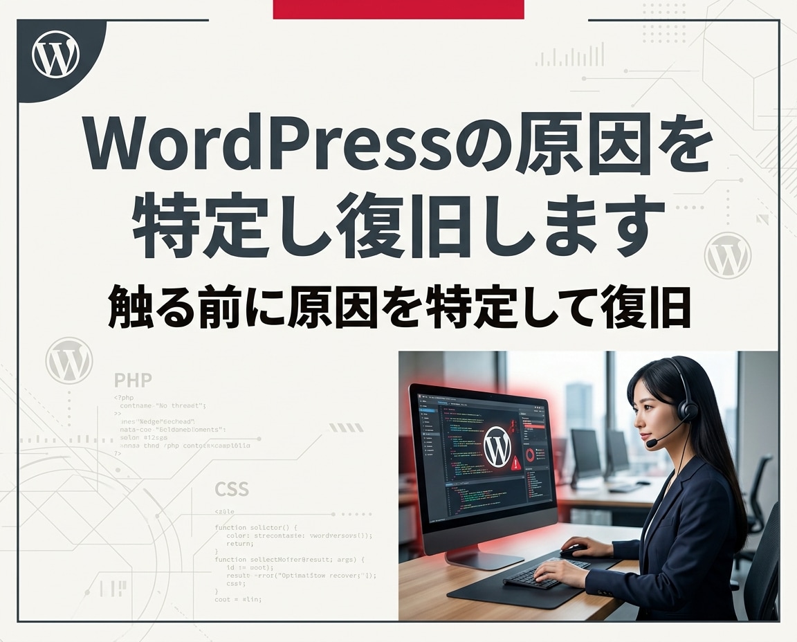 WordPressの原因を特定し復旧します 悪化を防ぐ順番で復旧を進めます イメージ1